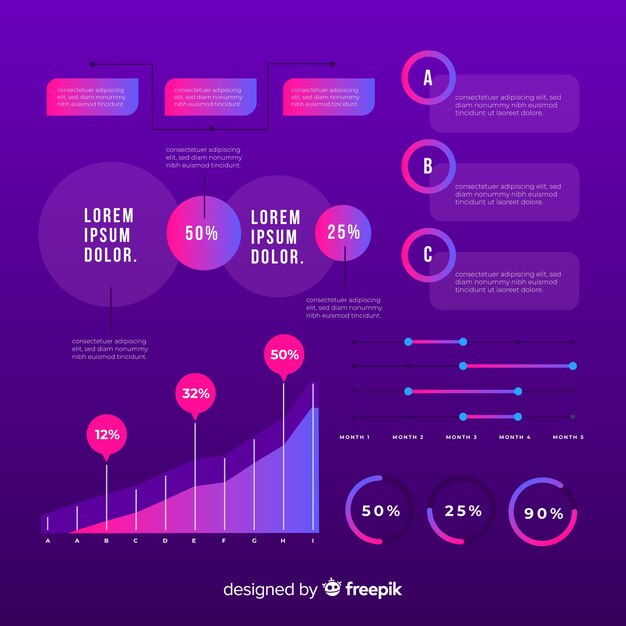 Colección plana elementos infografía degradados