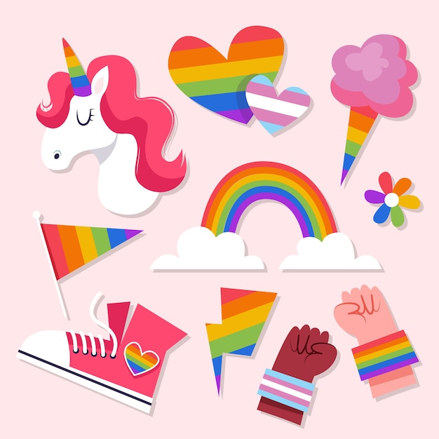 Vector gratuito colección plana de elementos del mes del orgullo lgbt