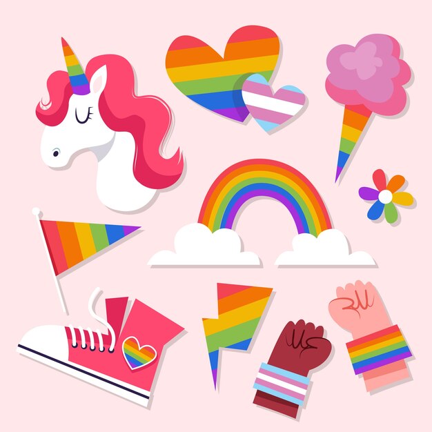 Colección plana de elementos del mes del orgullo lgbt