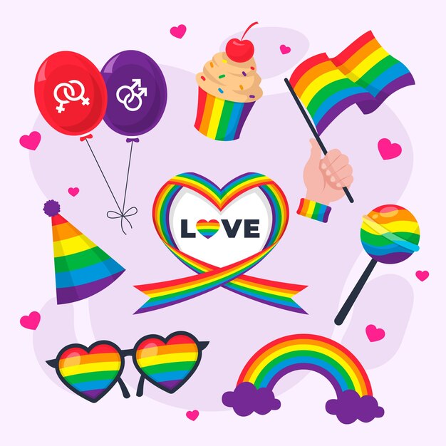 Colección plana de elementos del mes del orgullo lgbt