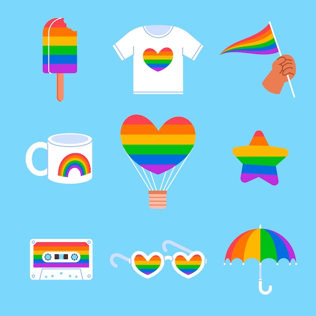 Colección plana de elementos del mes del orgullo lgbt