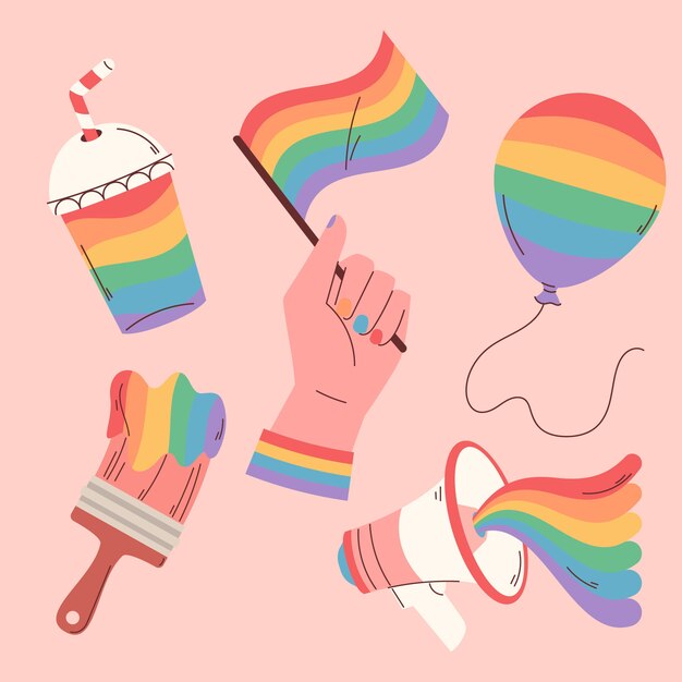 Colección plana de elementos del mes del orgullo lgbt
