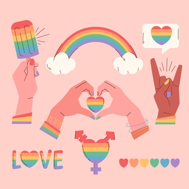 Colección plana de elementos del mes del orgullo lgbt