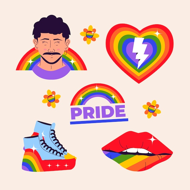 Vector gratuito colección plana de elementos del mes del orgullo lgbt