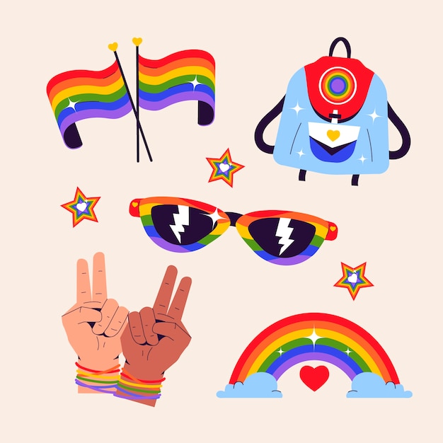 Vector gratuito colección plana de elementos del mes del orgullo lgbt