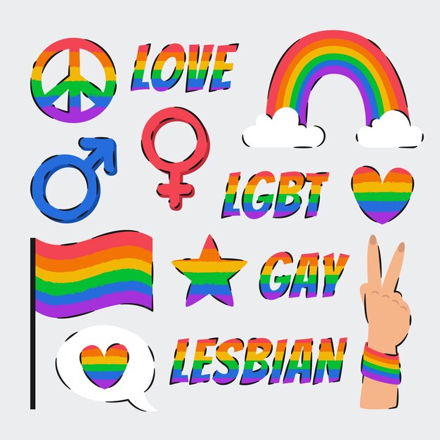 Colección plana de elementos del mes del orgullo lgbt