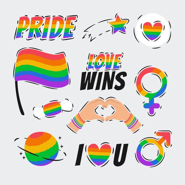 Colección plana de elementos del mes del orgullo lgbt
