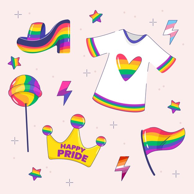 Colección plana de elementos del mes del orgullo lgbt