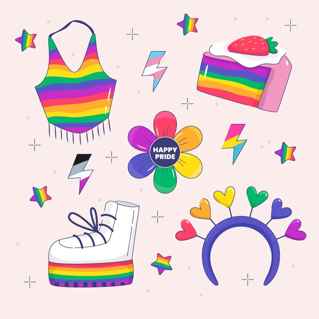 Colección plana de elementos del mes del orgullo lgbt
