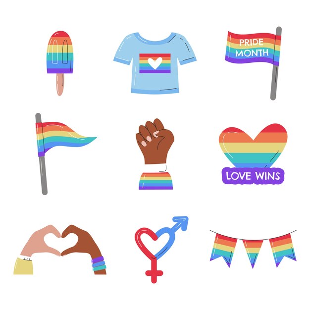 Colección plana de elementos del mes del orgullo lgbt