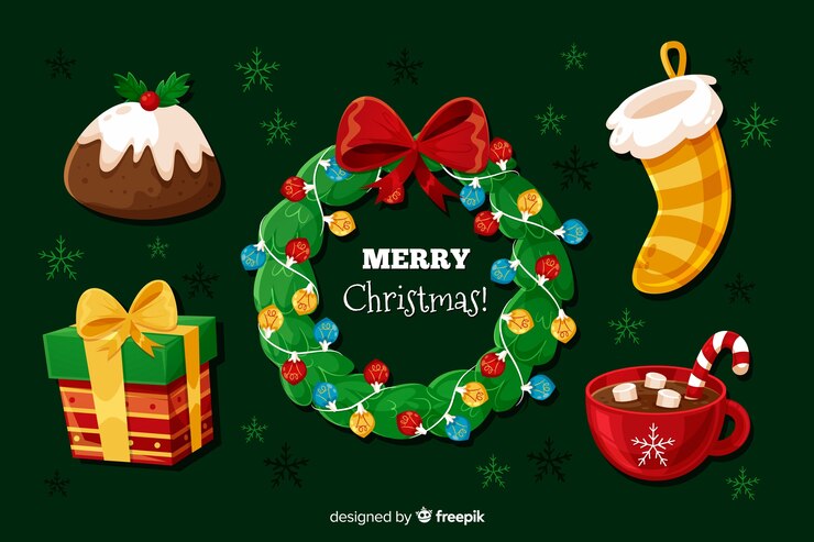 Vector gratuito colección plana de elementos navideños con corona