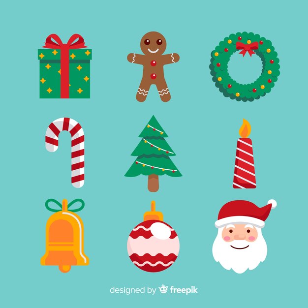 Colección plana de elementos navideños