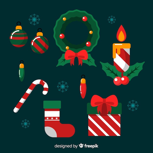 Vector gratuito colección plana de elementos navideños