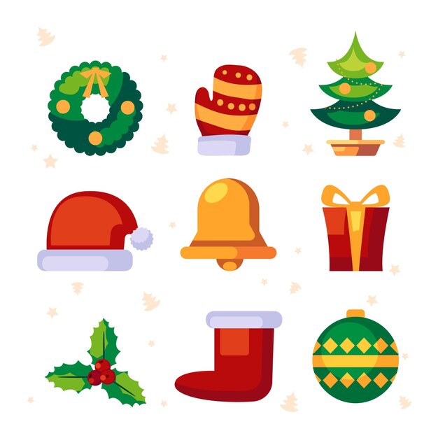 Colección plana de elementos navideños