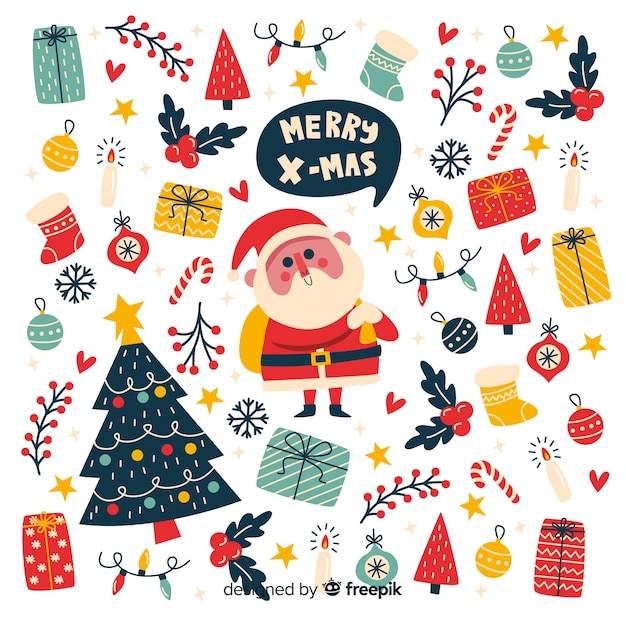 Vector gratuito colección plana de elementos navideños