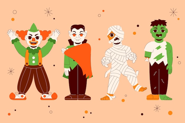 Vector gratuito colección plana de elementos de personajes de halloween