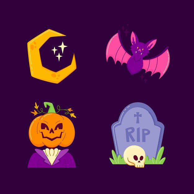 Colección plana de elementos de personajes de halloween