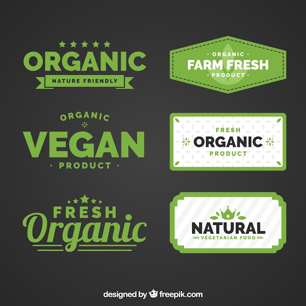 Colección plana de etiquetas de alimentos orgánicos