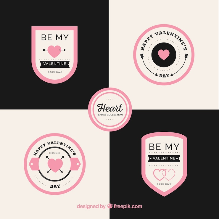 Vector gratuito colección plana de etiquetas / distintivos de san valentín