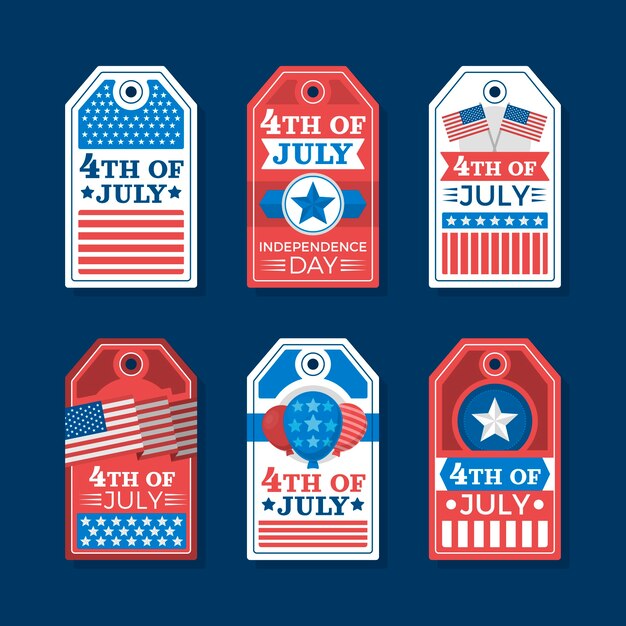 Colección plana de etiquetas y logos del 4 de julio