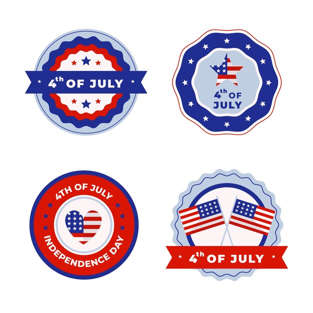 Colección plana de etiquetas y logos del 4 de julio