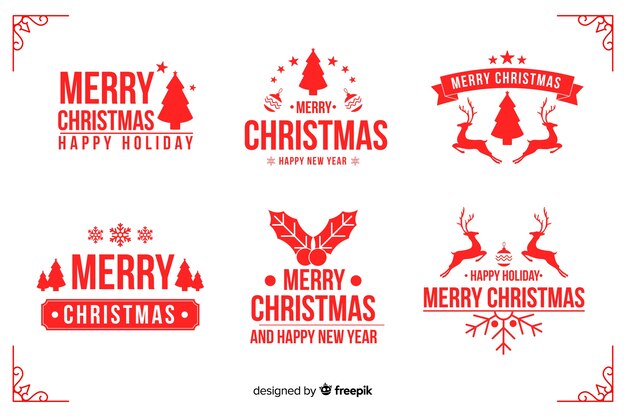 Colección plana de etiquetas navideñas