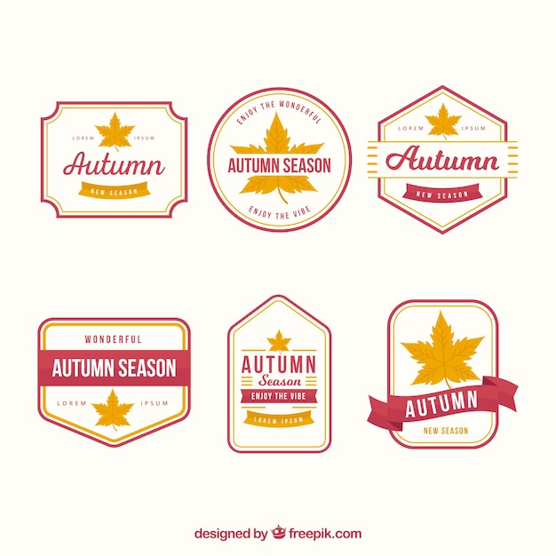 Vector gratuito colección plana de etiquetas de otoño con estilo clásico