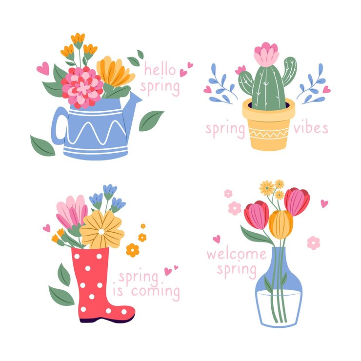 Vector gratuito colección plana de etiquetas de primavera