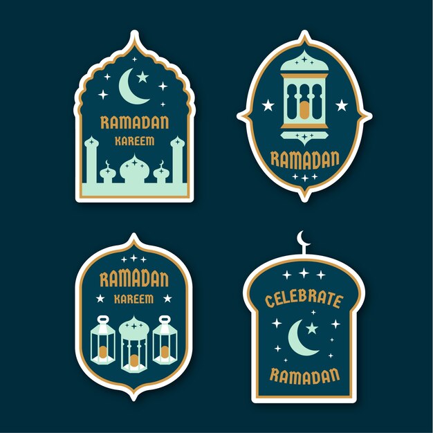 Colección plana de etiquetas de Ramadán