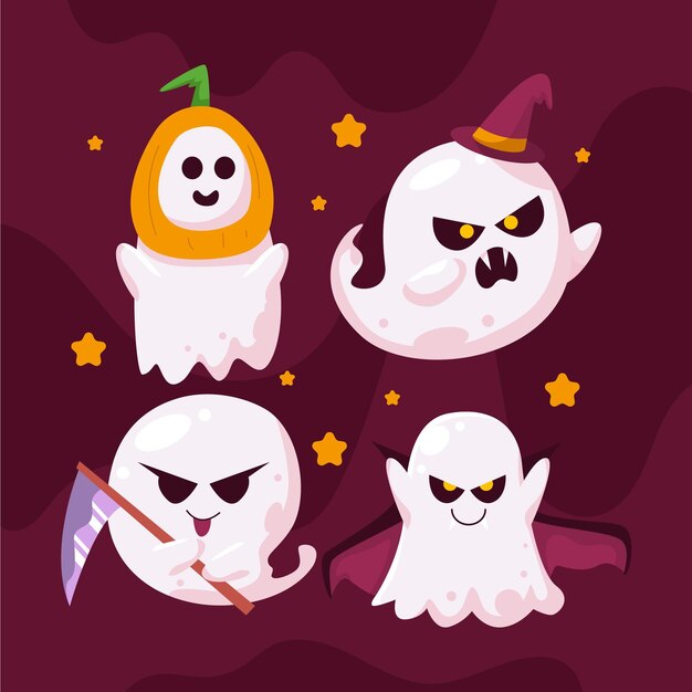 Colección plana fantasmas de halloween