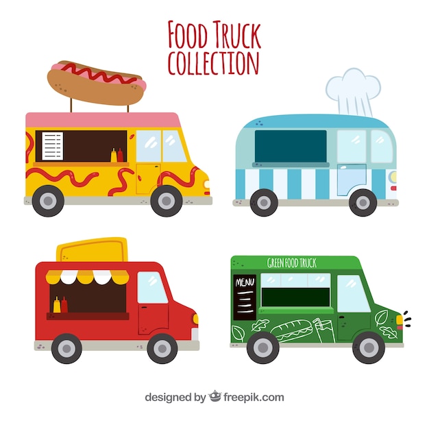Colección plana de food trucks divertidas