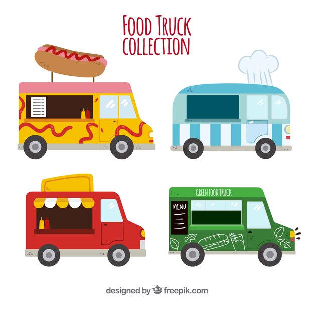 Colección plana de food trucks divertidas