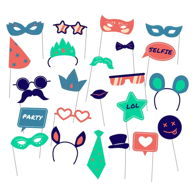 Colección plana de fotomatón de fiesta de carnaval