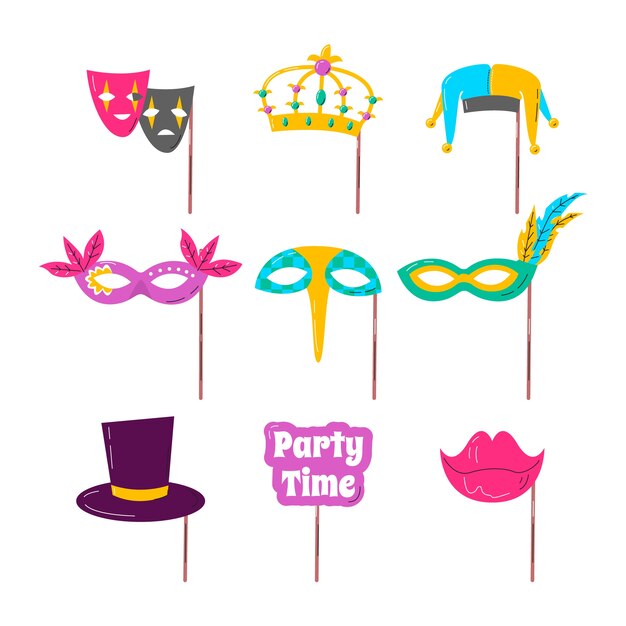 Colección plana de fotomatón de fiesta de carnaval
