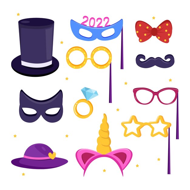 Colección plana de fotomatón de fiesta de carnaval