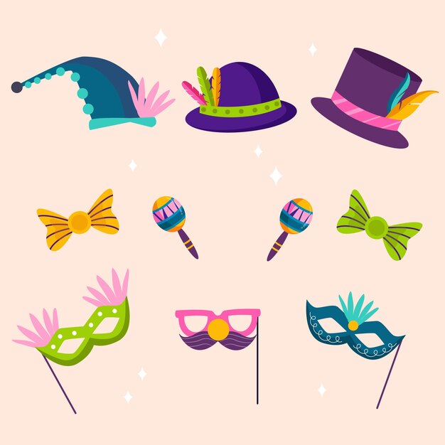 Colección plana de fotomatón de fiesta de carnaval