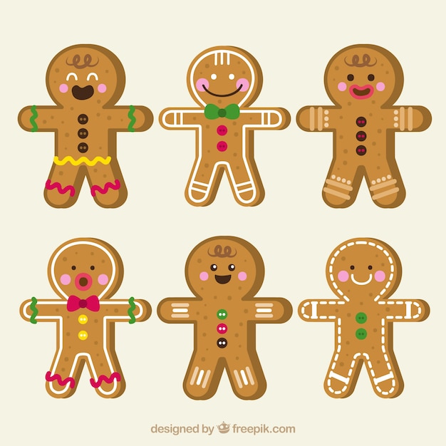 Colección plana de galletas de hombre de jengibre