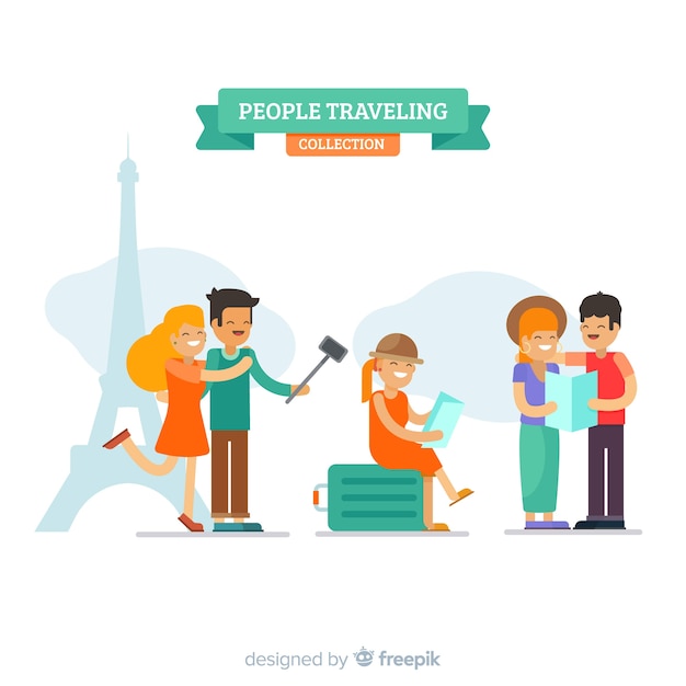 Colección plana gente viajando