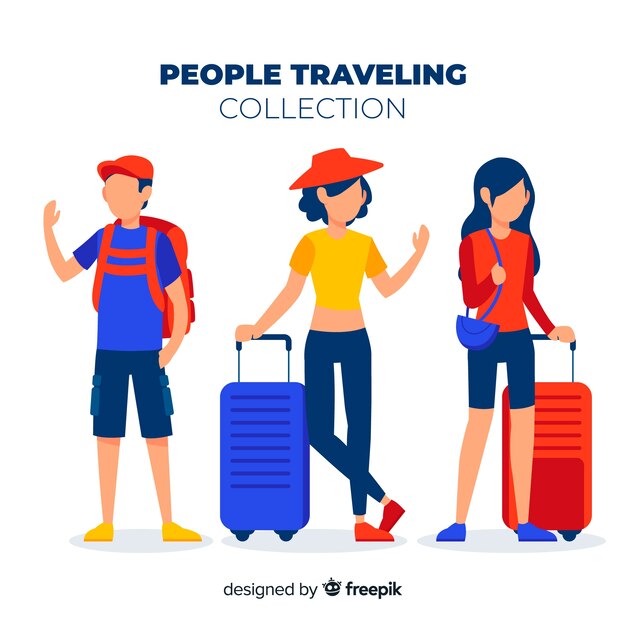 Colección plana gente viajando