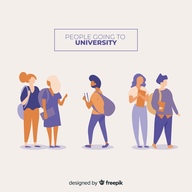 Colección plana gente yendo a la universidad