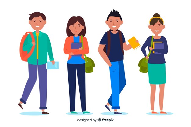 Colección plana gente yendo a la universidad