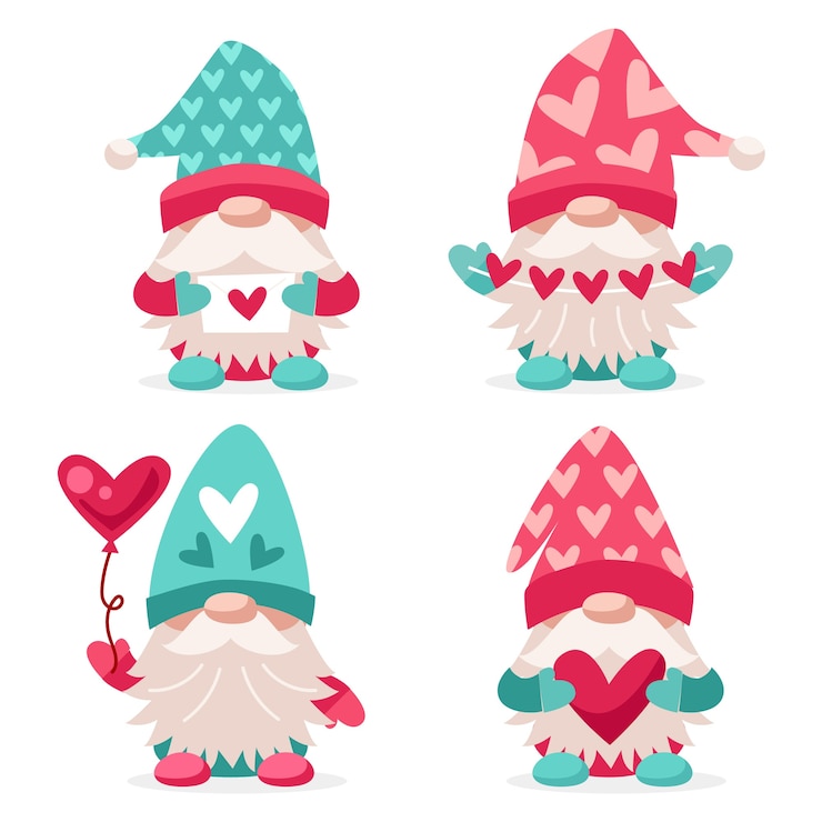 Vector gratuito colección plana de gnomos de san valentín