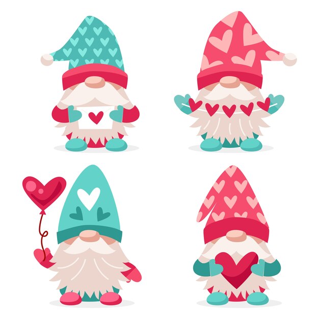 Colección plana de gnomos de san valentín