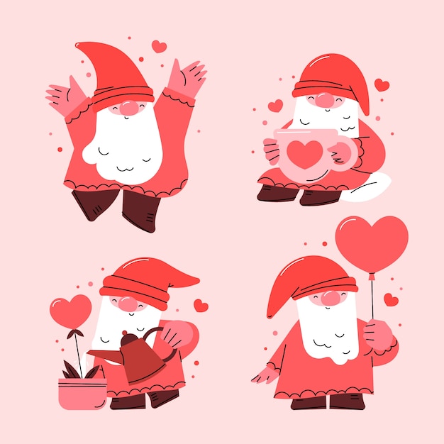 Vector gratuito colección plana de gnomos de san valentín