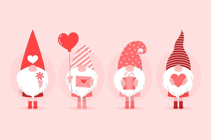 Vector gratuito colección plana de gnomos de san valentín