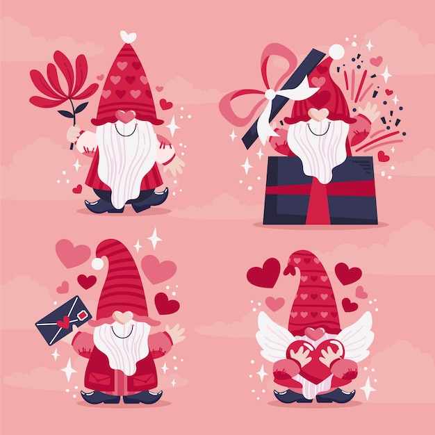 Colección plana de gnomos de san valentín