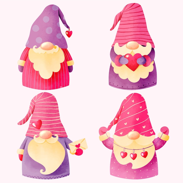 Vector gratuito colección plana de gnomos de san valentín