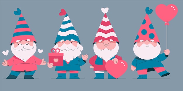 Vector gratuito colección plana de gnomos de san valentín