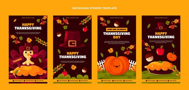 Colección plana de historias de instagram de acción de gracias