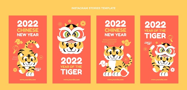 Vector gratuito colección plana de historias de instagram de año nuevo chino